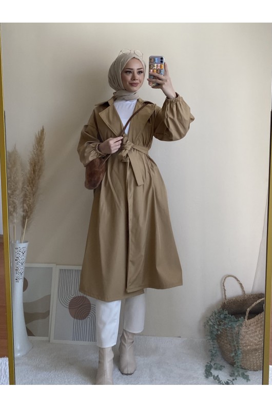 3017 - Tesettür Trençkot Camel-G6