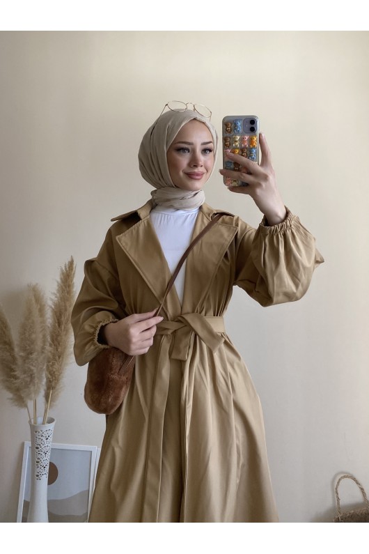 3017 - Tesettür Trençkot Camel-G6