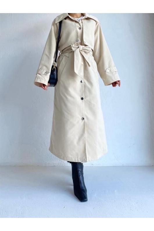 4403 - Çıt Çıt Detaylı Tesettür Trençkot Bej-F2 4403 - Çıt Çıt Detaylı Tesettür Trençkot Bej-F2