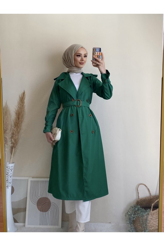 5009 - Mevsimlik Tesettür Trençkot Yeşi̇l-G1 5009 - Mevsimlik Tesettür Trençkot Yeşi̇l-G1