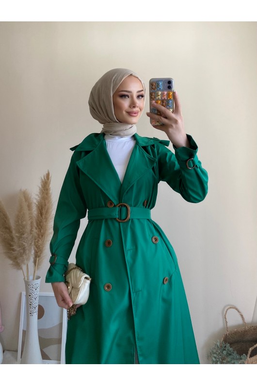 5009 - Mevsimlik Tesettür Trençkot Yeşi̇l-G1 5009 - Mevsimlik Tesettür Trençkot Yeşi̇l-G1