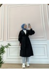 5102 - Balon Kol Tesettür Trençkot Si̇yah-D3