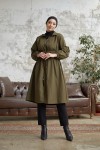 7373 - Bel Büzgülü Tesettür Trençkot Haki̇-F6