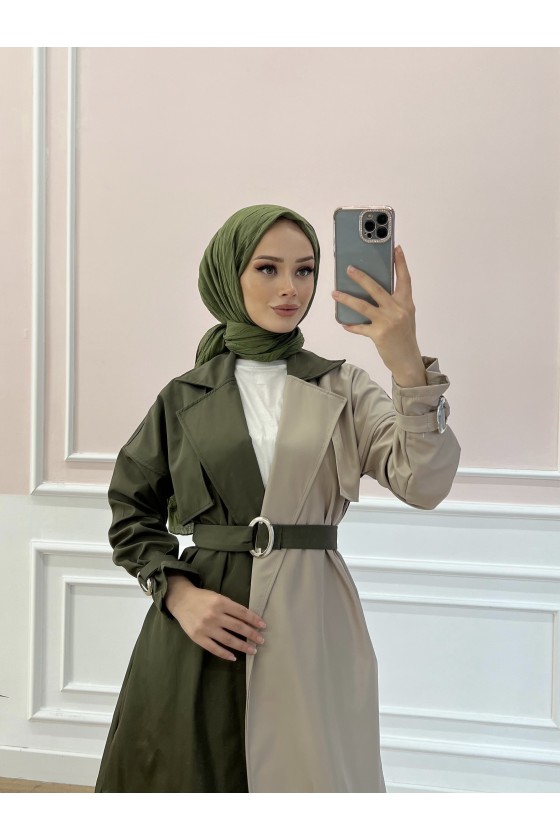 100016 - İki Renk Trençkot Haki̇- Bej-C4 100016 - İki Renk Trençkot Haki̇- Bej-C4
