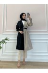100016 - İki Renk Trençkot Si̇yah-C4