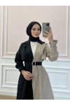 100016 - İki Renk Trençkot Si̇yah-C4