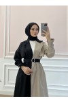 100016 - İki Renk Trençkot Si̇yah-C4