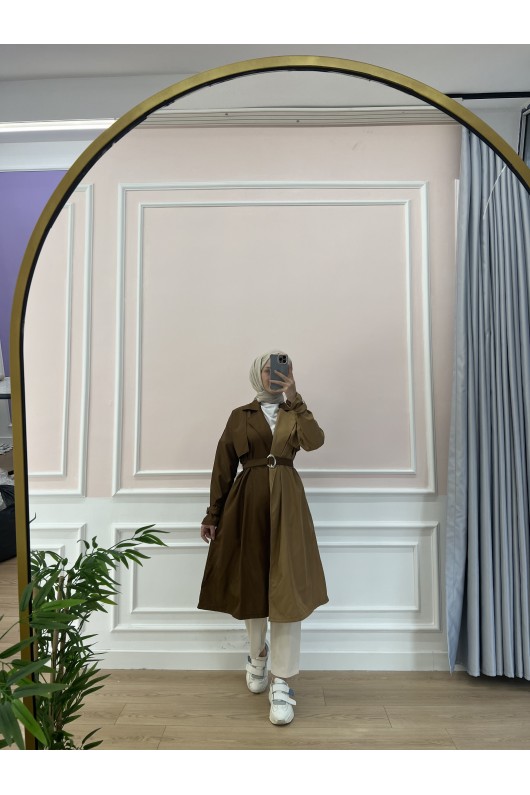 100016 - İki Renk Trençkot Kahve-Taba-C4