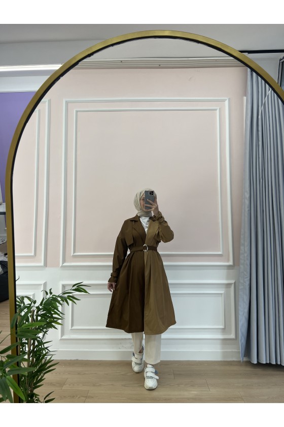 100016 - İki Renk Trençkot Kahve-Taba-C4