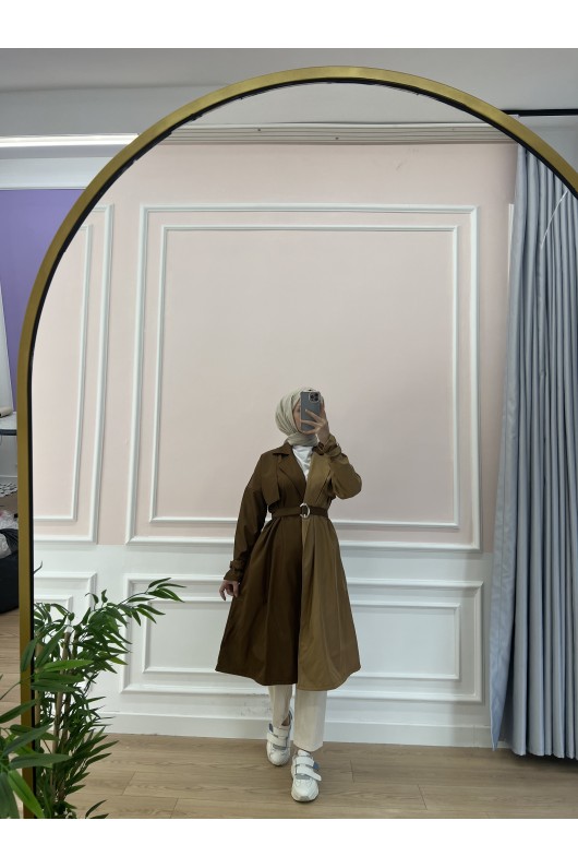 100016 - İki Renk Trençkot Kahve-Taba-C4