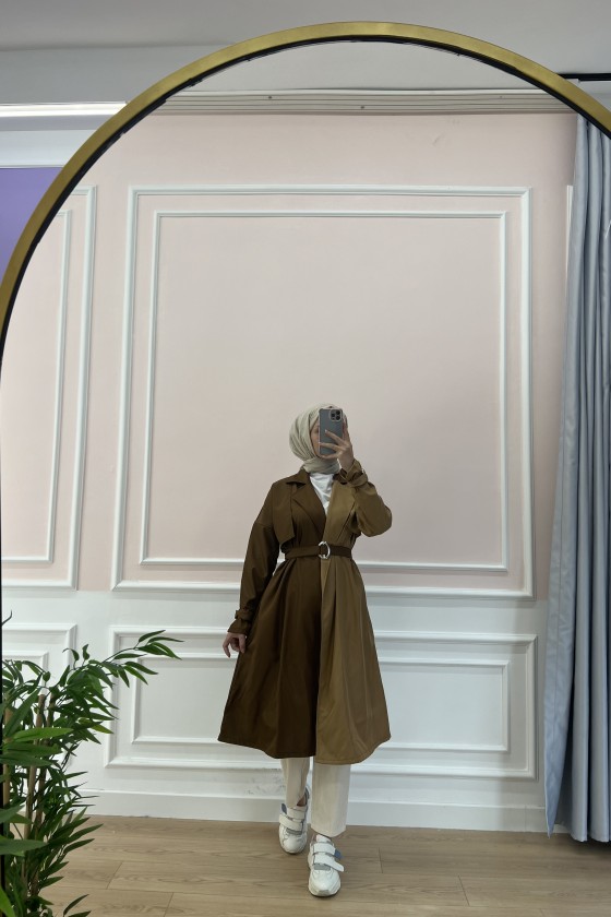 100016 - İki Renk Trençkot Kahve-Taba-C4