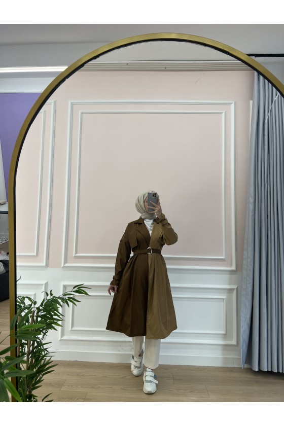 100016 - İki Renk Trençkot Kahve-Taba-C4