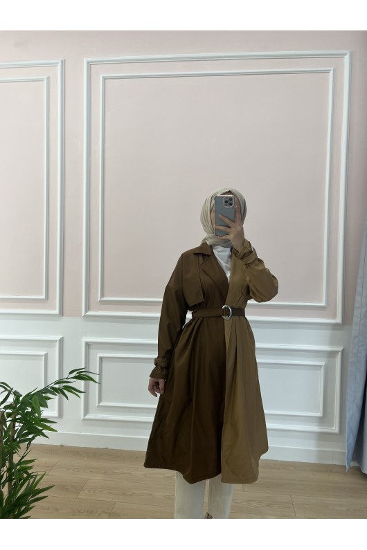 100016 - İki Renk Trençkot Kahve-Taba-C4