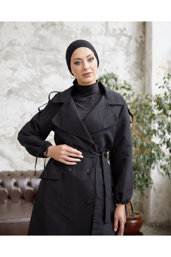 10543 - Tesettür Trençkot Si̇yah-F5