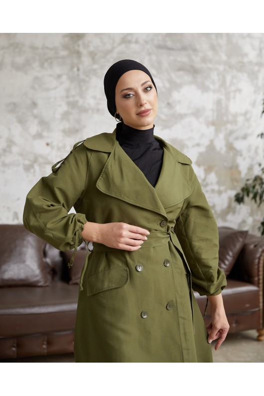 10543 - Tesettür Trençkot Haki̇-F5