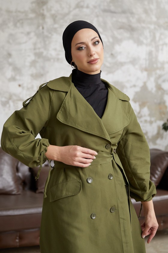10543 - Tesettür Trençkot Haki̇-F5
