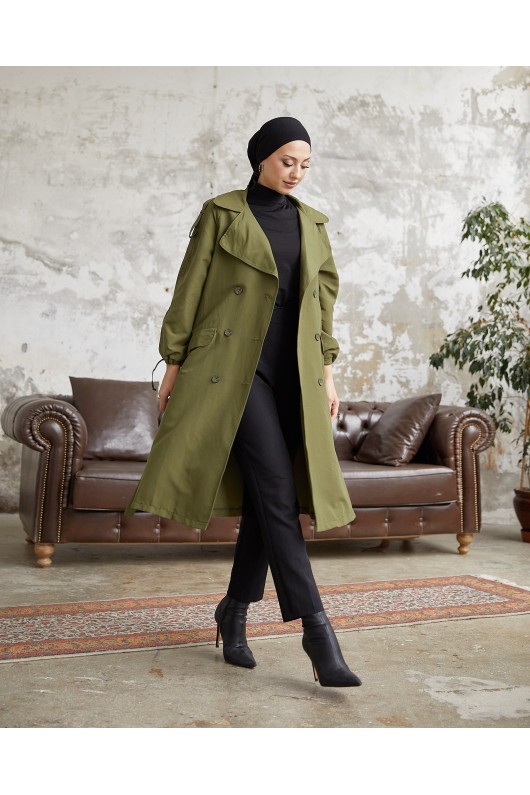 10543 - Tesettür Trençkot Haki̇-F5