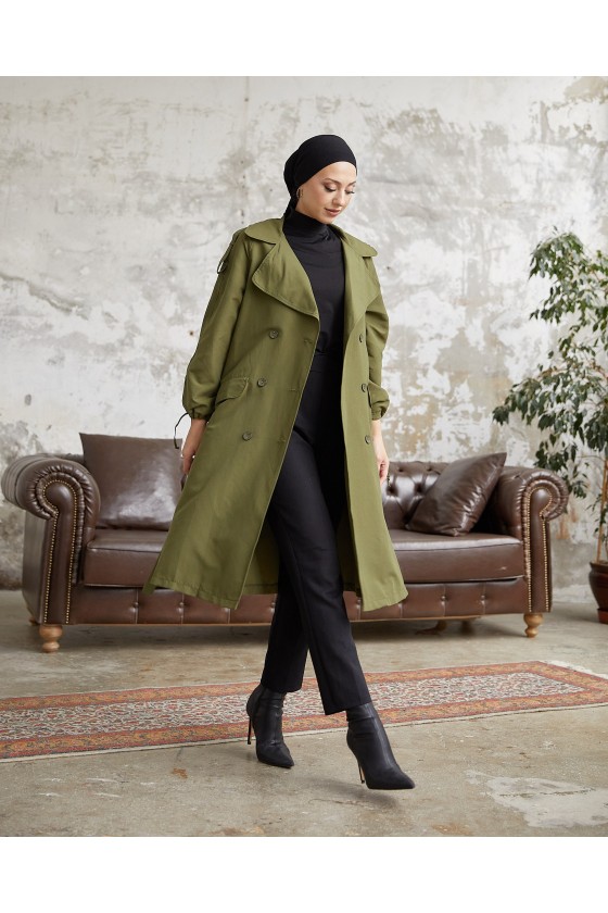 10543 - Tesettür Trençkot Haki̇-F5