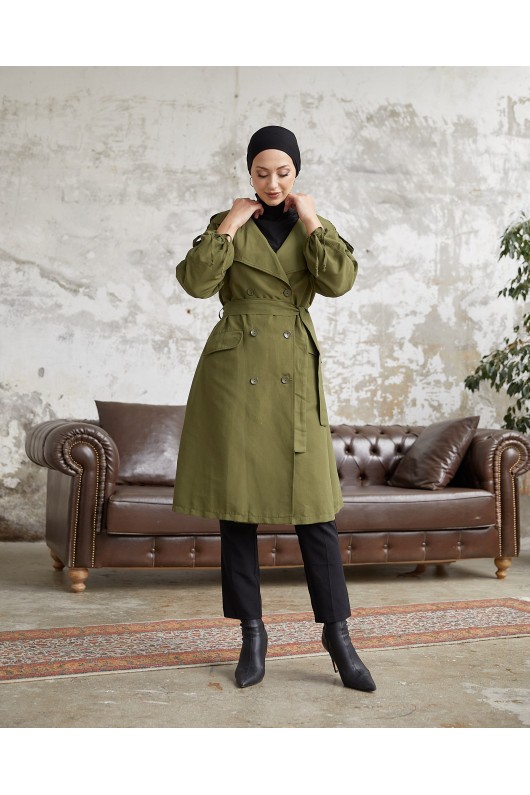 10543 - Tesettür Trençkot Haki̇-F5