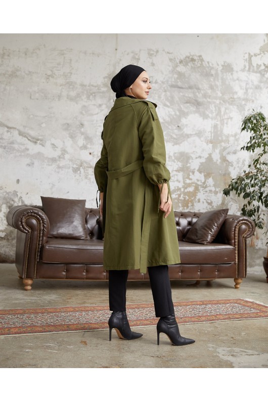 10543 - Tesettür Trençkot Haki̇-F5