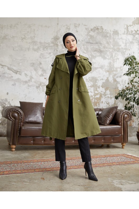 10543 - Tesettür Trençkot Haki̇-F5