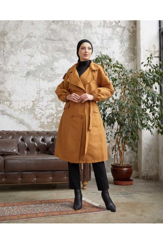 10543 - Tesettür Trençkot Camel-F5 10543 - Tesettür Trençkot Camel-F5