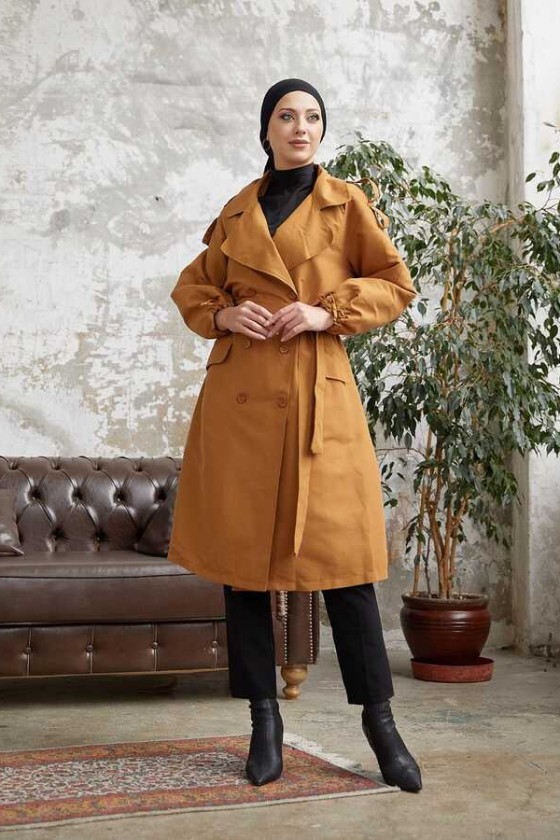 10543 - Tesettür Trençkot Camel-F5