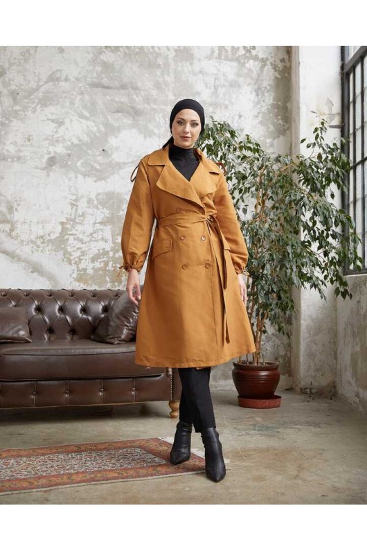 10543 - Tesettür Trençkot Camel-F5 10543 - Tesettür Trençkot Camel-F5