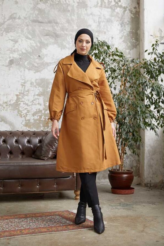 10543 - Tesettür Trençkot Camel-F5 10543 - Tesettür Trençkot Camel-F5