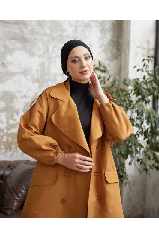 10543 - Tesettür Trençkot Camel-F5 10543 - Tesettür Trençkot Camel-F5