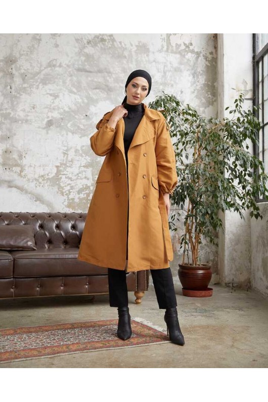 10543 - Tesettür Trençkot Camel-F5 10543 - Tesettür Trençkot Camel-F5