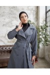 10543 - Tesettür Trençkot Gri̇-F5