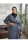 10543 - Tesettür Trençkot Gri̇-F5