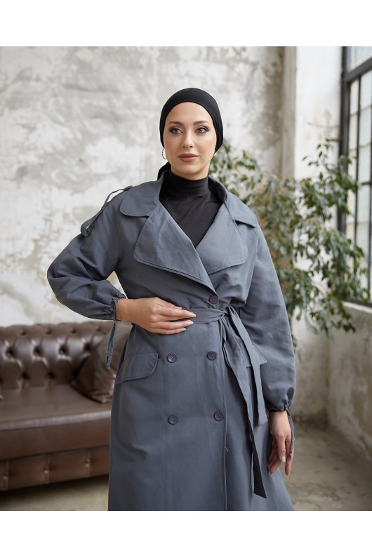 10543 - Tesettür Trençkot Gri̇-F5
