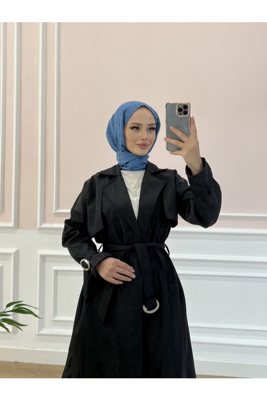 20002 - Tesettür Trençkot Si̇yah-F3