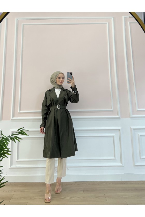 20002 - Tesettür Trençkot Haki̇-F3