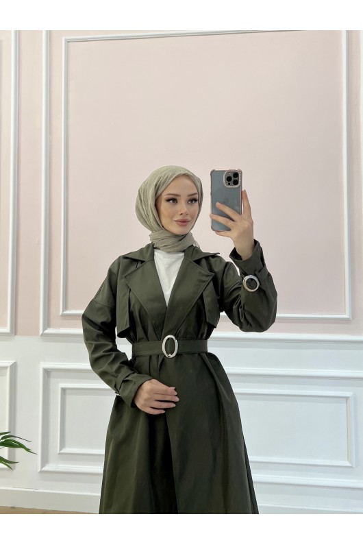 20002 - Tesettür Trençkot Haki̇-F3