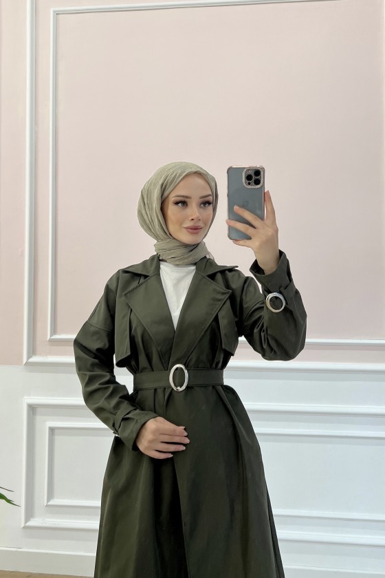 20002 - Tesettür Trençkot Haki̇-F3 20002 - Tesettür Trençkot Haki̇-F3