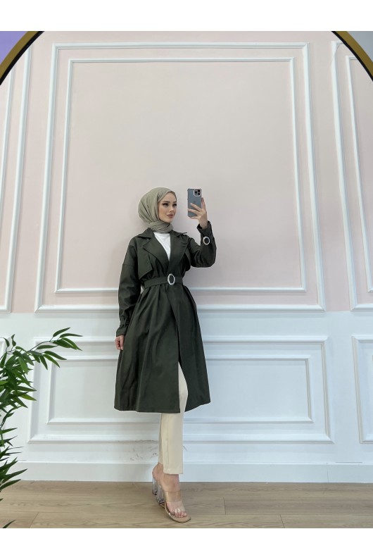20002 - Tesettür Trençkot Haki̇-F3