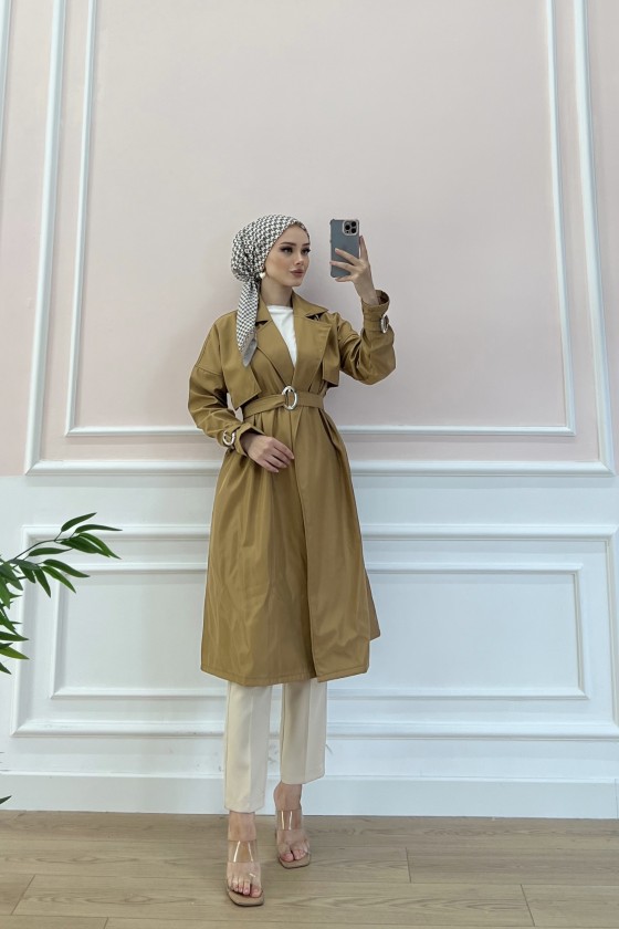 20002 - Tesettür Trençkot Camel-F3