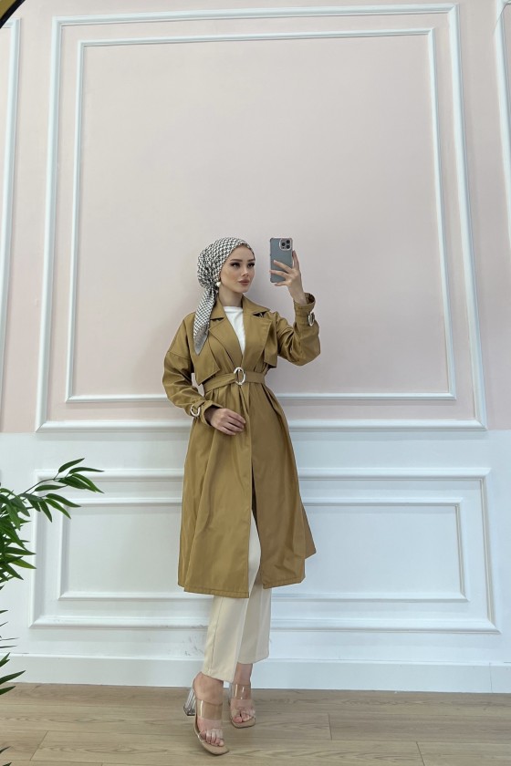 20002 - Tesettür Trençkot Camel-F3 20002 - Tesettür Trençkot Camel-F3