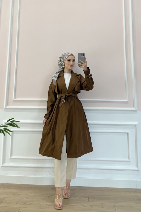 20002 - Tesettür Trençkot Taba-F3