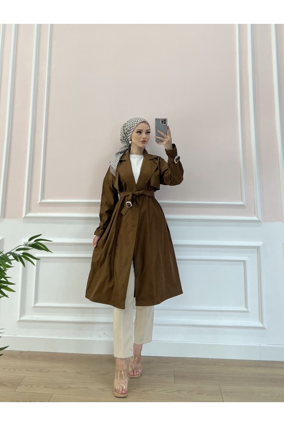 20002 - Tesettür Trençkot Taba-F3