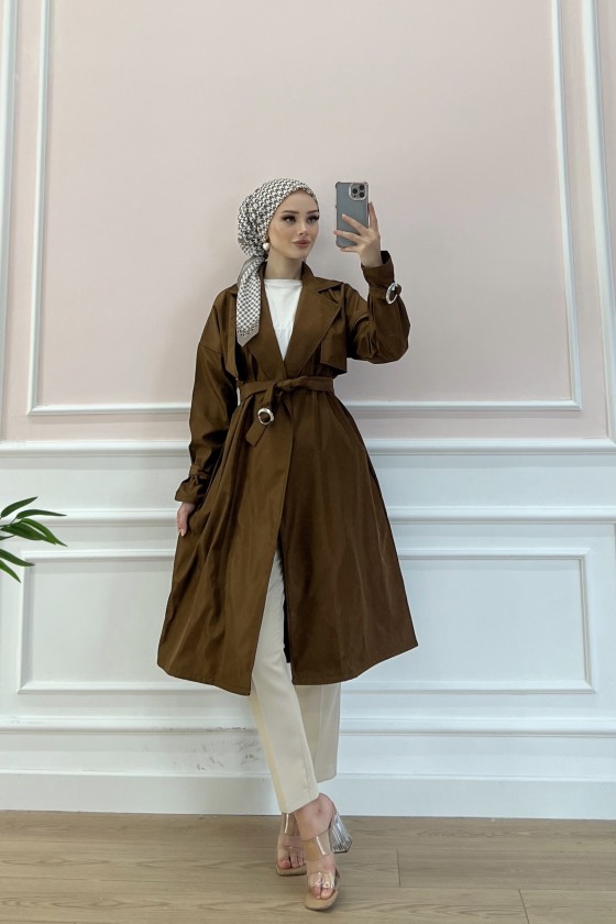 20002 - Tesettür Trençkot Taba-F3