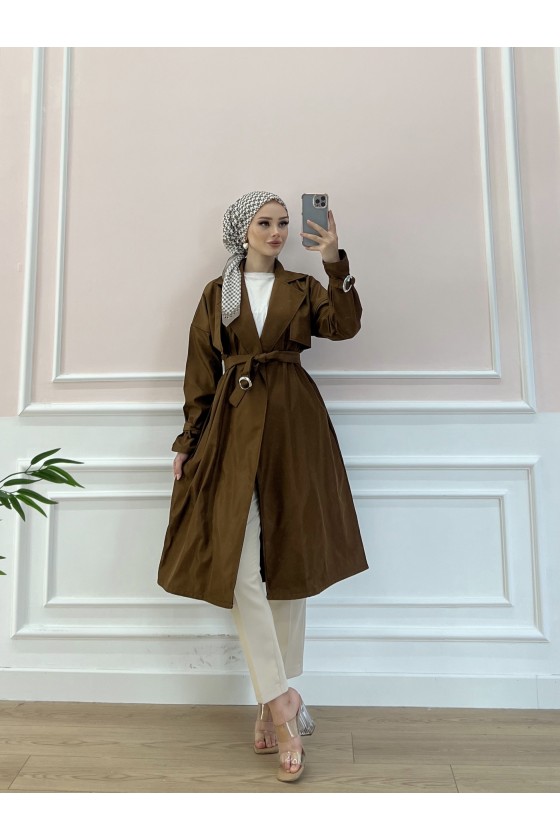 20002 - Tesettür Trençkot Taba-F3 20002 - Tesettür Trençkot Taba-F3