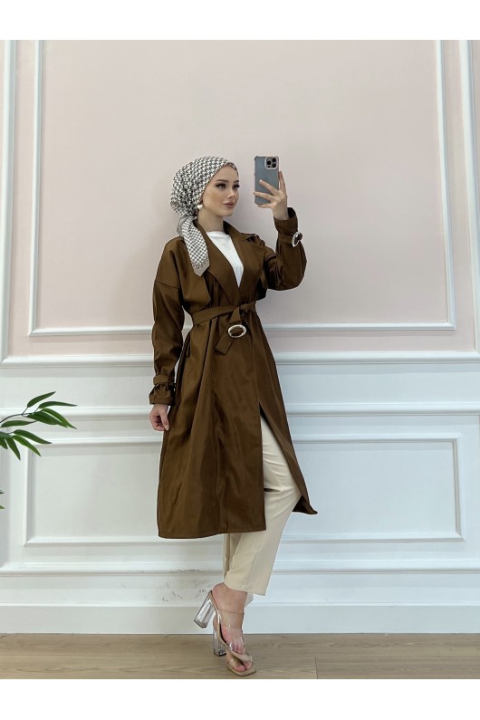 20002 - Tesettür Trençkot Taba-F3 20002 - Tesettür Trençkot Taba-F3