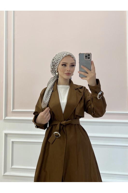 20002 - Tesettür Trençkot Taba-F3 20002 - Tesettür Trençkot Taba-F3