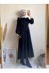 3698 - Triko Detaylı Tesettür Elbise Si̇yah-G6