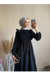 3698 - Triko Detaylı Tesettür Elbise Si̇yah-G6