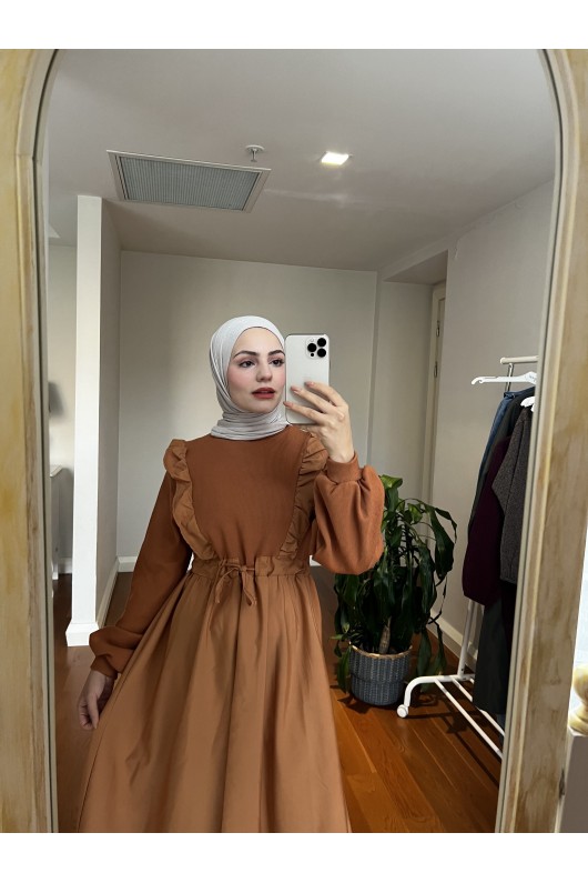 3698 - Triko Detaylı Tesettür Elbise Taba-G6 3698 - Triko Detaylı Tesettür Elbise Taba-G6